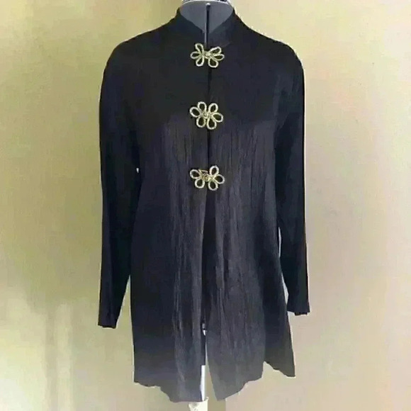 Vintage Tops - VTG ACW DESIGN Black Asian inspired tunic with frog clasps Long Sleeve Large